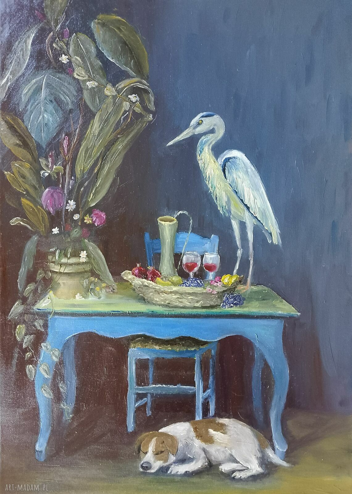 Niespodziewany gość - ręcznie malowany obraz olejny do salonu 50x70