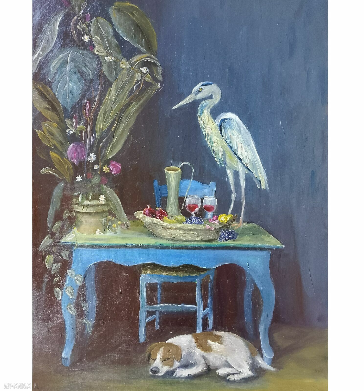 Niespodziewany gość - ręcznie malowany obraz olejny do salonu 50x70