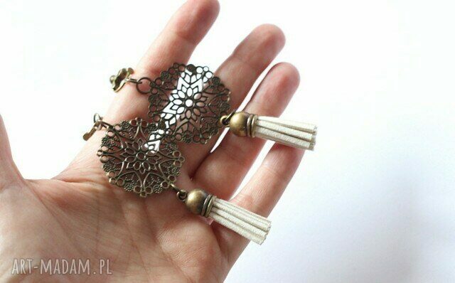 Klipsy boho z nietoperzem i myszą - lekkie, duże i handmade