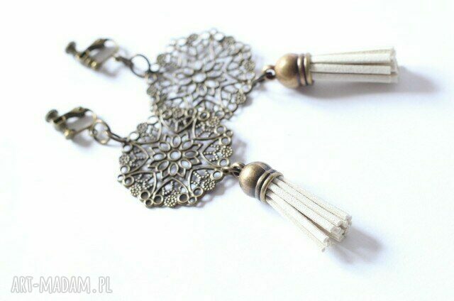 Klipsy boho z nietoperzem i myszą - lekkie, duże i handmade