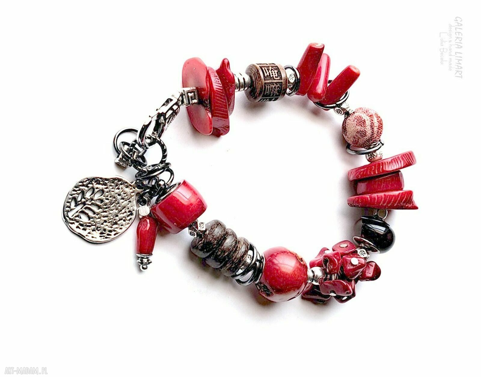 Niezwykła bransoleta boho z koralem i mixem minerałów (UNIKAT)