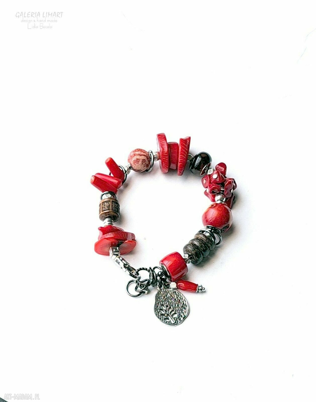 Niezwykła bransoleta boho z koralem i mixem minerałów (UNIKAT)