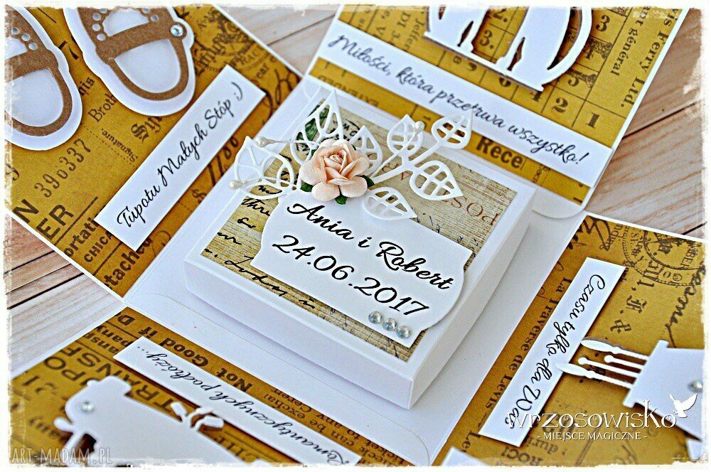 Niezwykłe ślubne życzenia Eksplodujące pudełeczko HandMade
