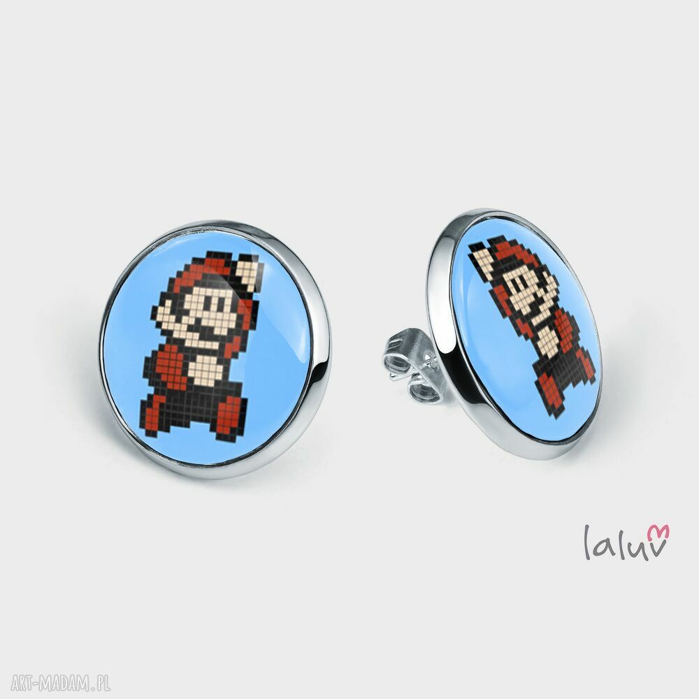 Kolczyki sztyfty MARIO - konsola Nintendo z grafiką pod wypukłym szkiełkiem