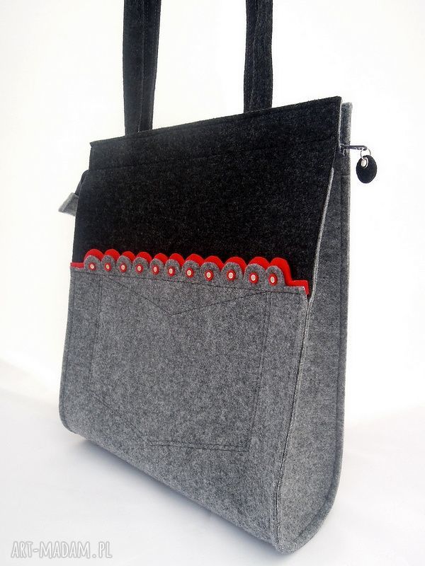 Filcowa Torebka z Długimi Rączkami i Czerwoną Falbanką HandMade