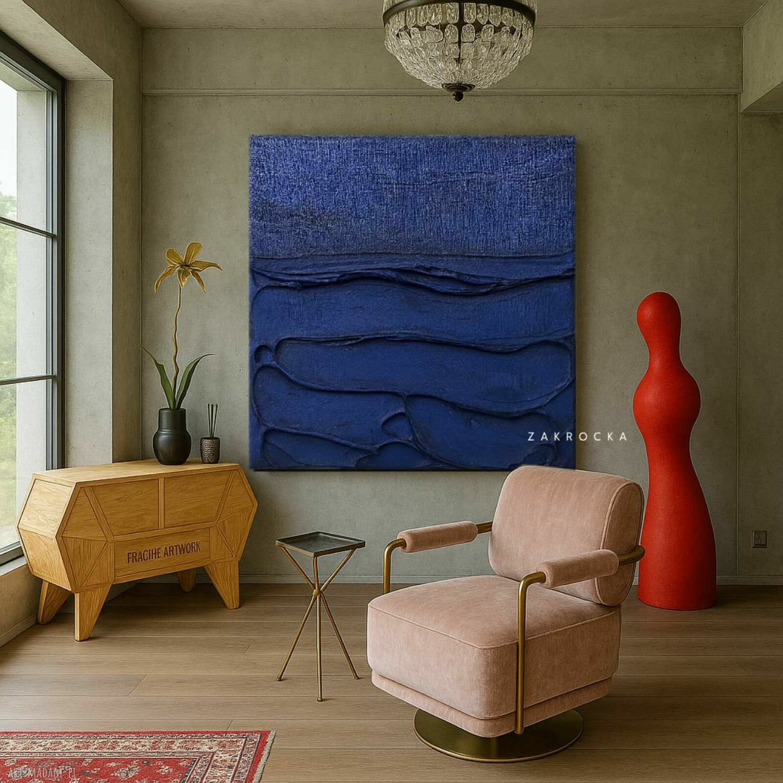Niebieski obraz strukturalny 80x80 cm - ręcznie malowany na płótnie