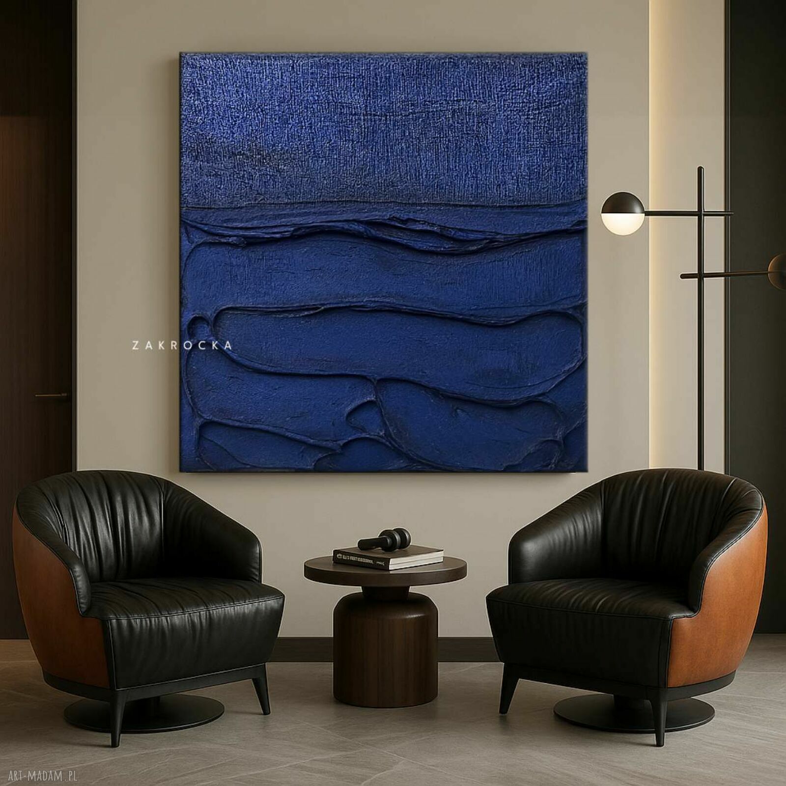 Niebieski obraz strukturalny 80x80 cm - ręcznie malowany na płótnie