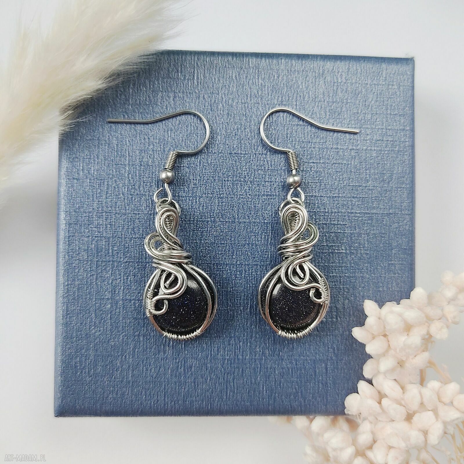 Kolczyki Noc Kairu ze stali chirurgicznej - wirewrapping