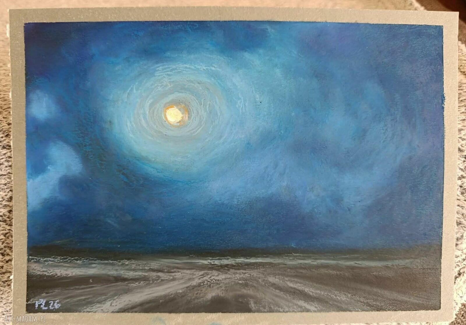 Noc - obraz A5 z pastelami olejnymi (bez ramy)