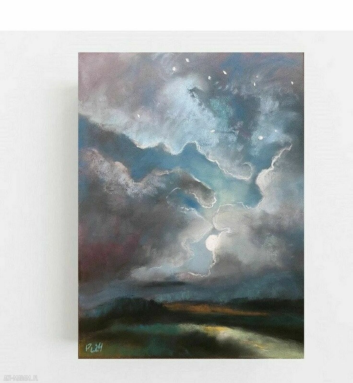 Obraz NOC - pejzaż w pastelach suchych 24x18 cm