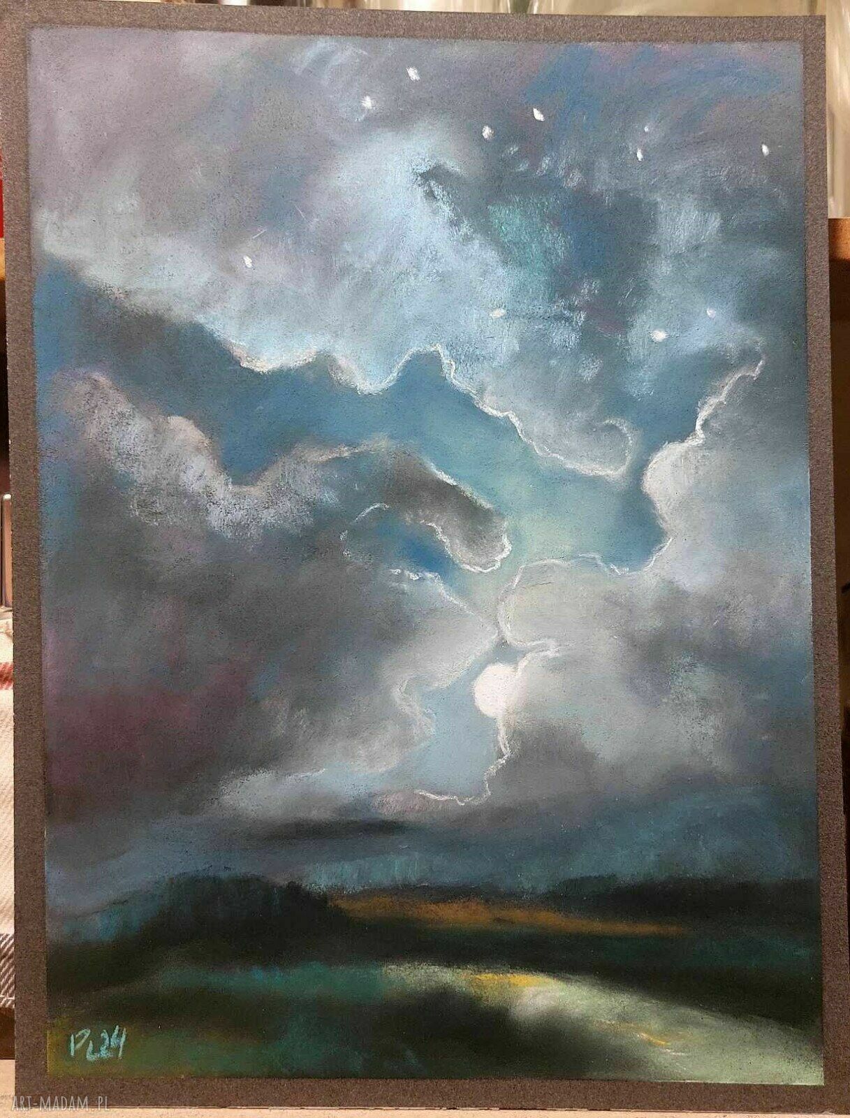 Obraz NOC - pejzaż w pastelach suchych 24x18 cm