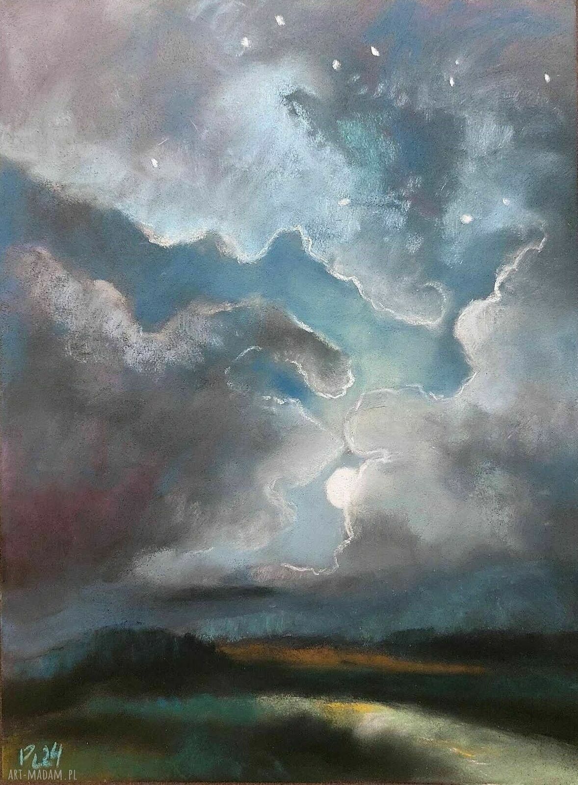 Obraz NOC - pejzaż w pastelach suchych 24x18 cm