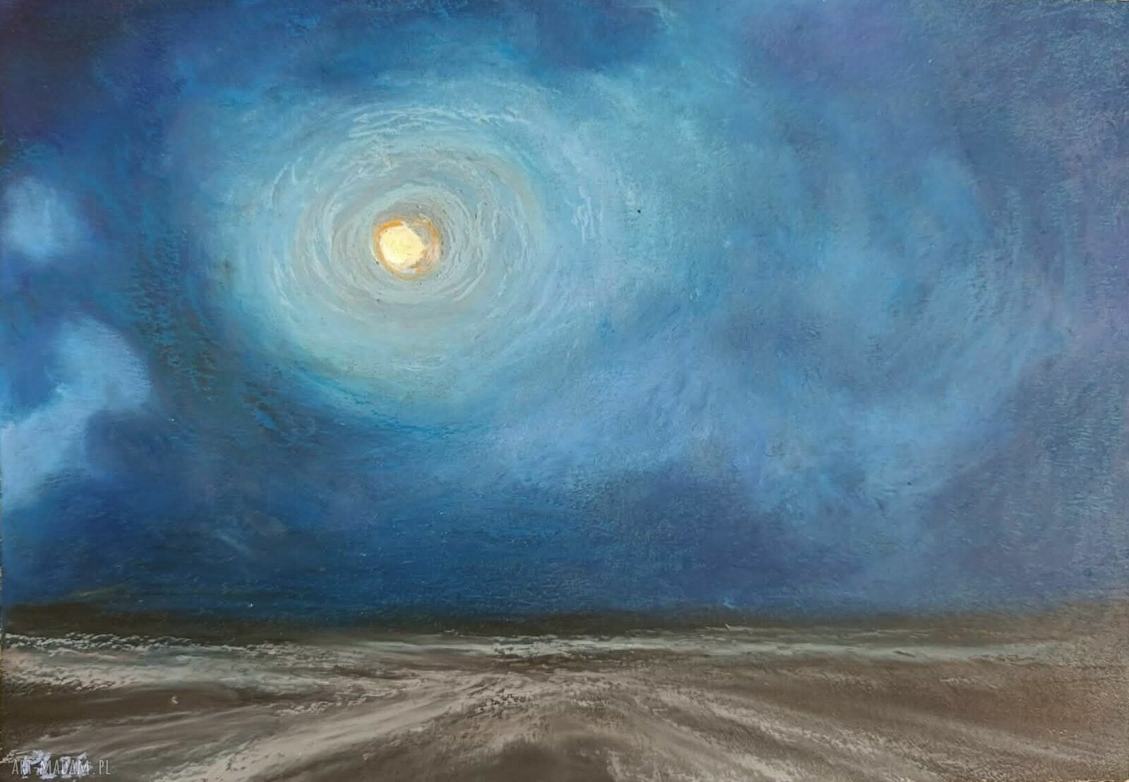 Noc - obraz A5 z pastelami olejnymi (bez ramy)