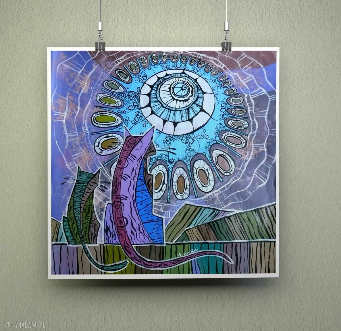 Plakat „Noc romantyków” 60x60 cm - koty w abstrakcyjnej odsłonie