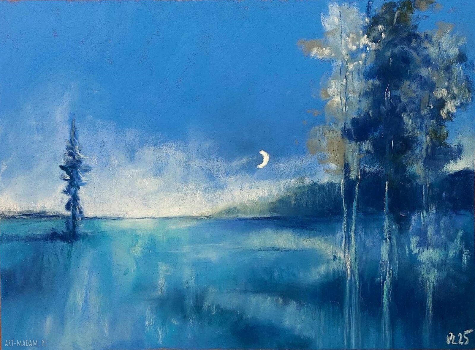 Pejzaż nocą - obraz z pastelami suchymi 18/24 cm