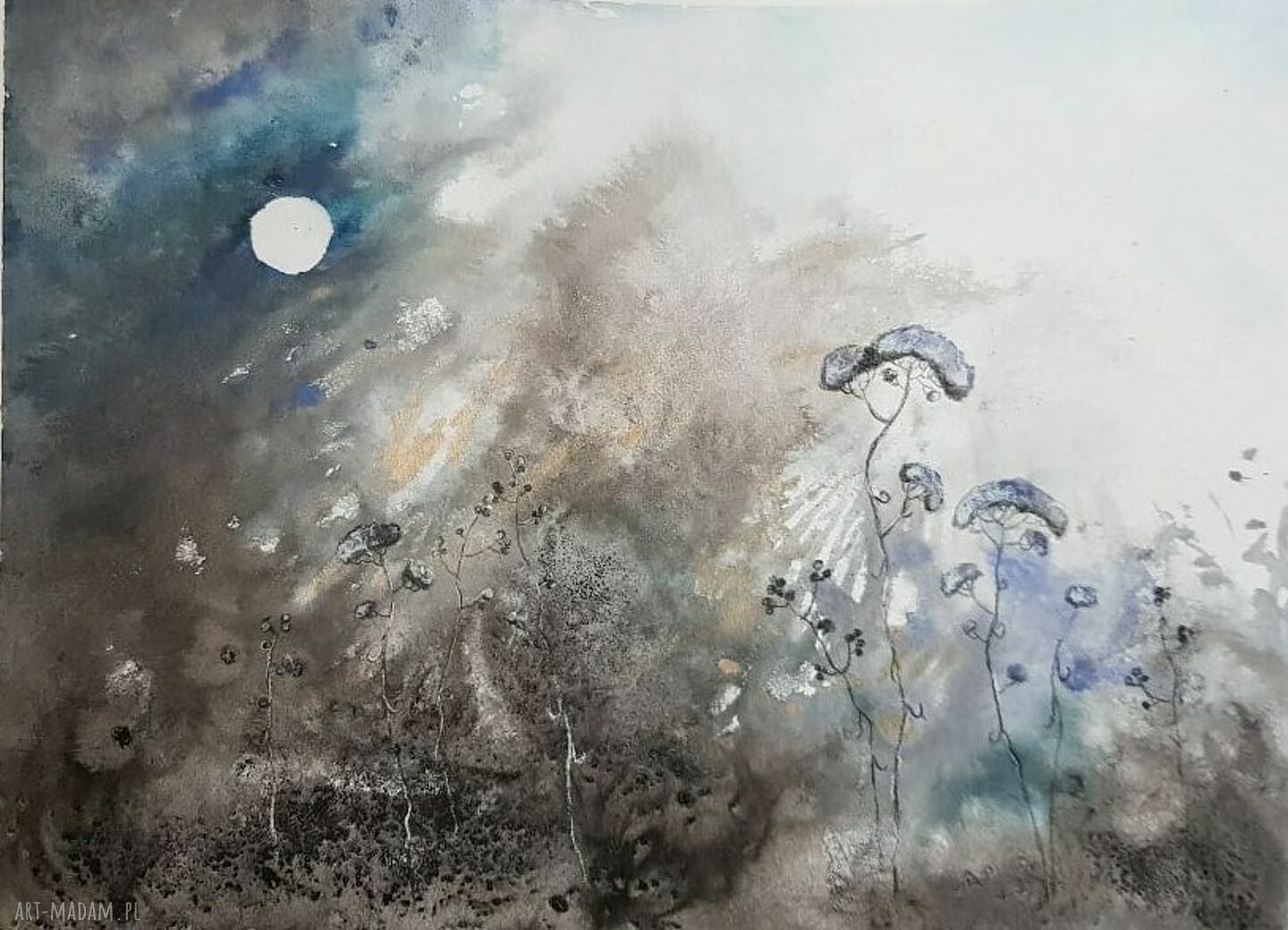 Trawy Nocą - akwarela formatu 32x24 cm