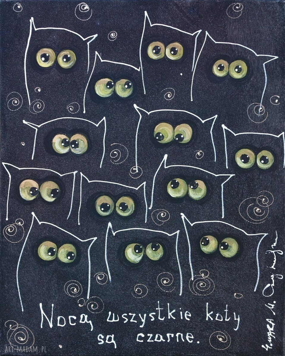 Nocą wszystkie koty są czarne - obraz Giclee na płótnie