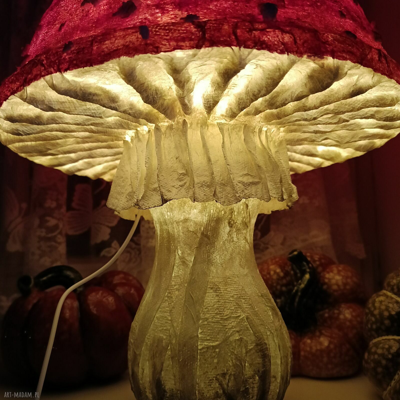 Lampka nocna muchomorek - ręcznie wykonana lampa LED