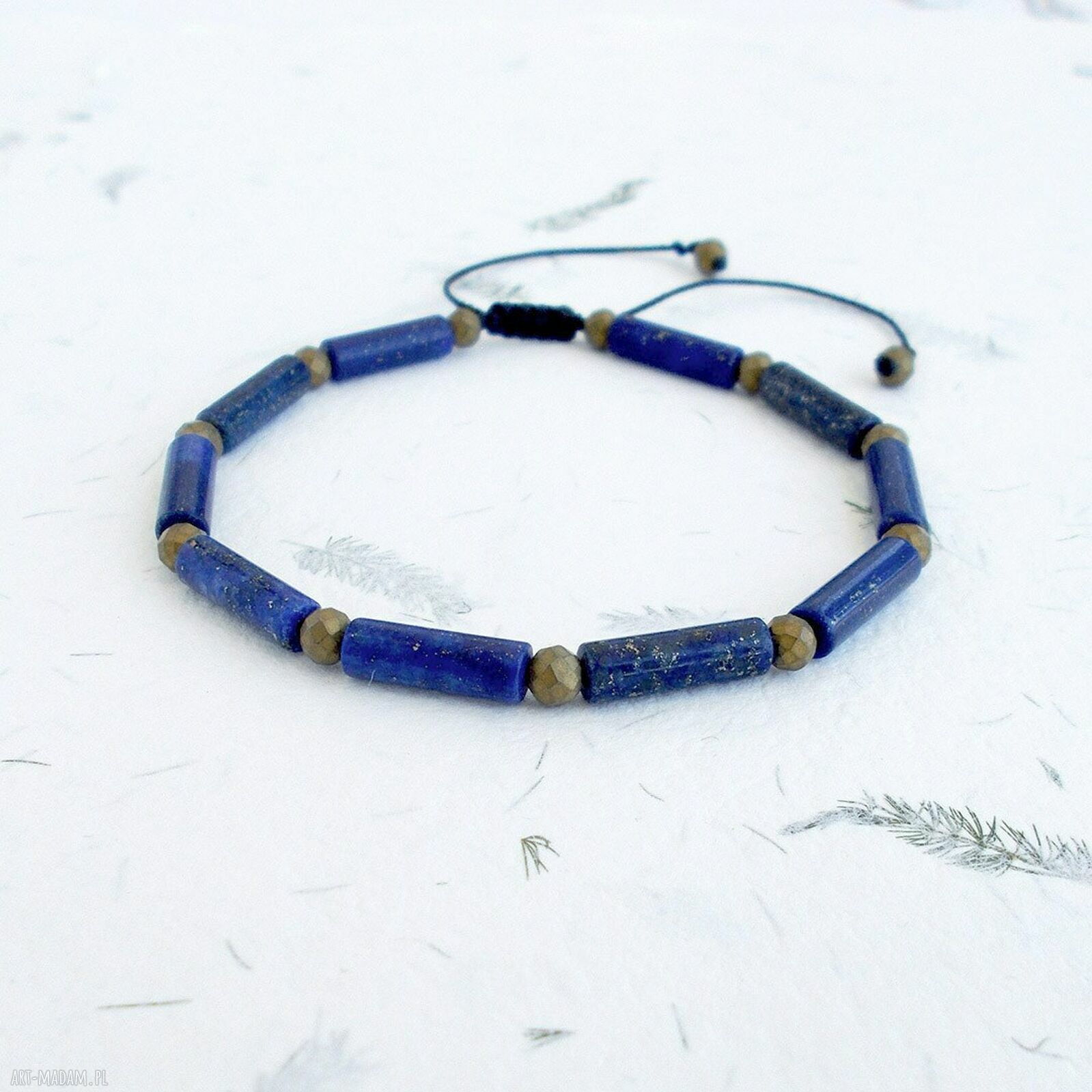 Bransoletka Lapis Lazuli - Nocne Niebo, handmade na sznurku, regulowana bez metalu