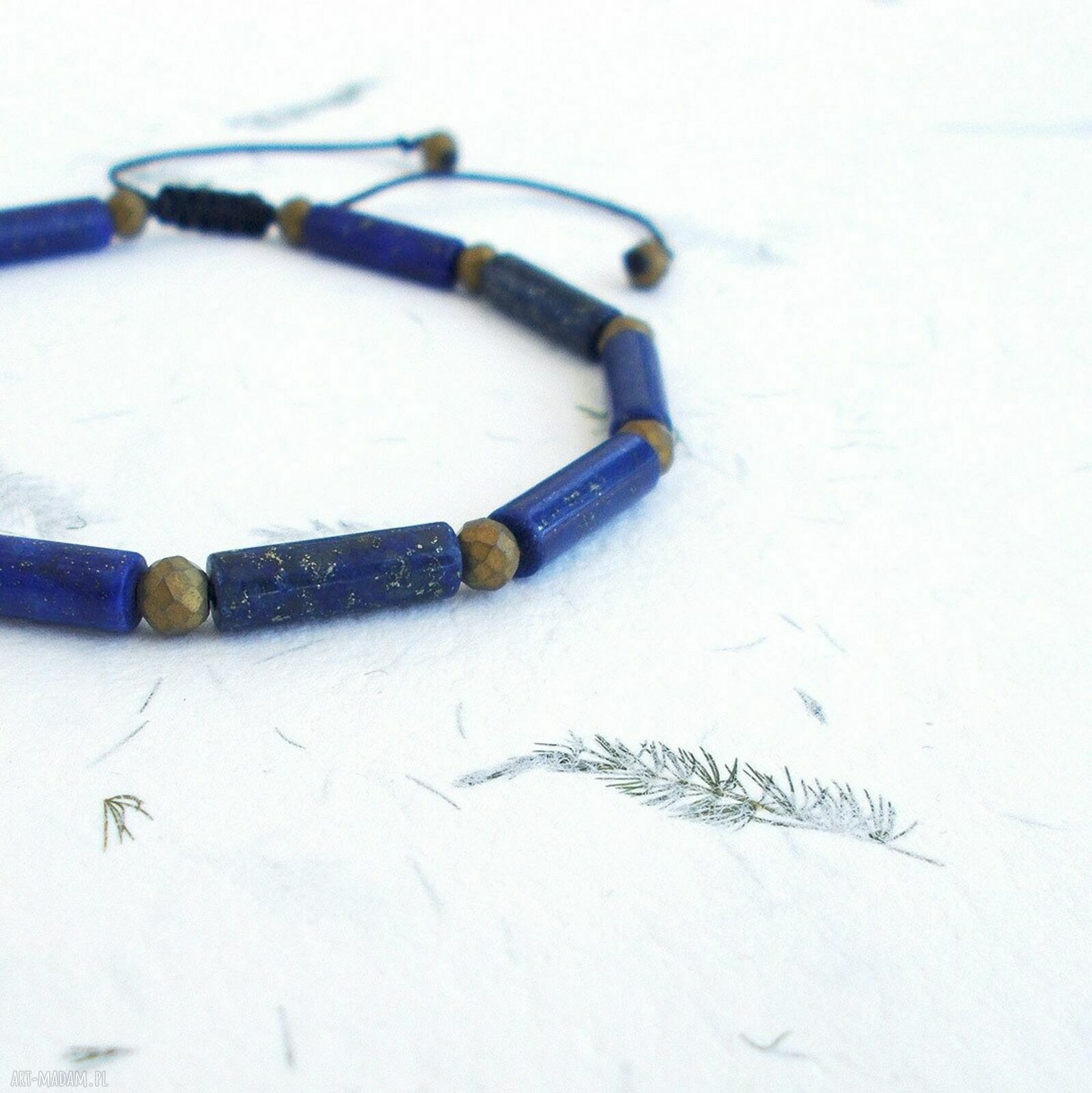 Bransoletka Lapis Lazuli - Nocne Niebo, handmade na sznurku, regulowana (bez metalu)