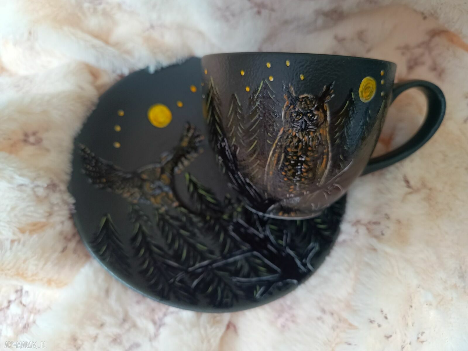 Nocne sowy - ręcznie malowany komplet kubków z porcelany