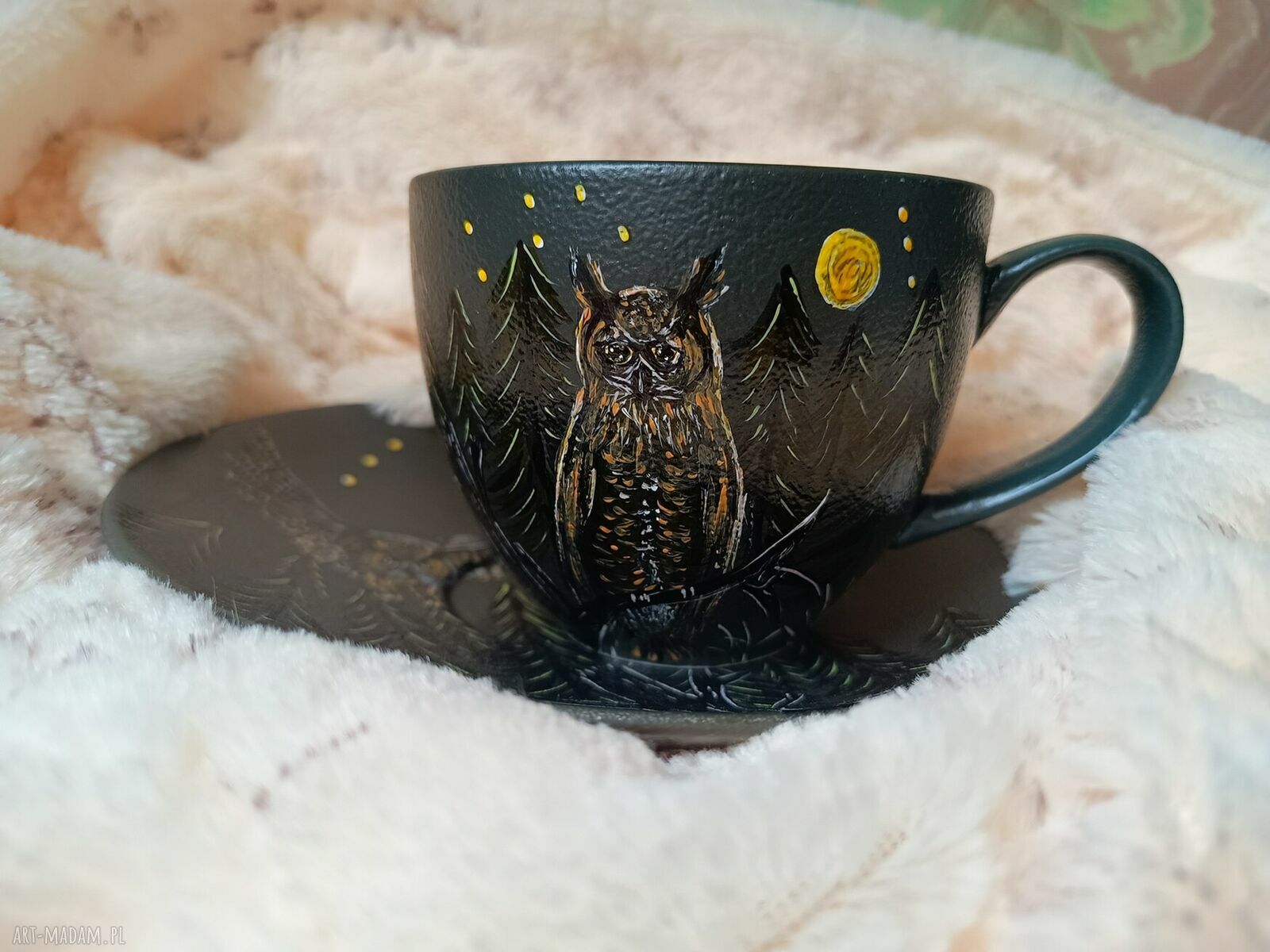 Nocne sowy - ręcznie malowany komplet kubków z porcelany