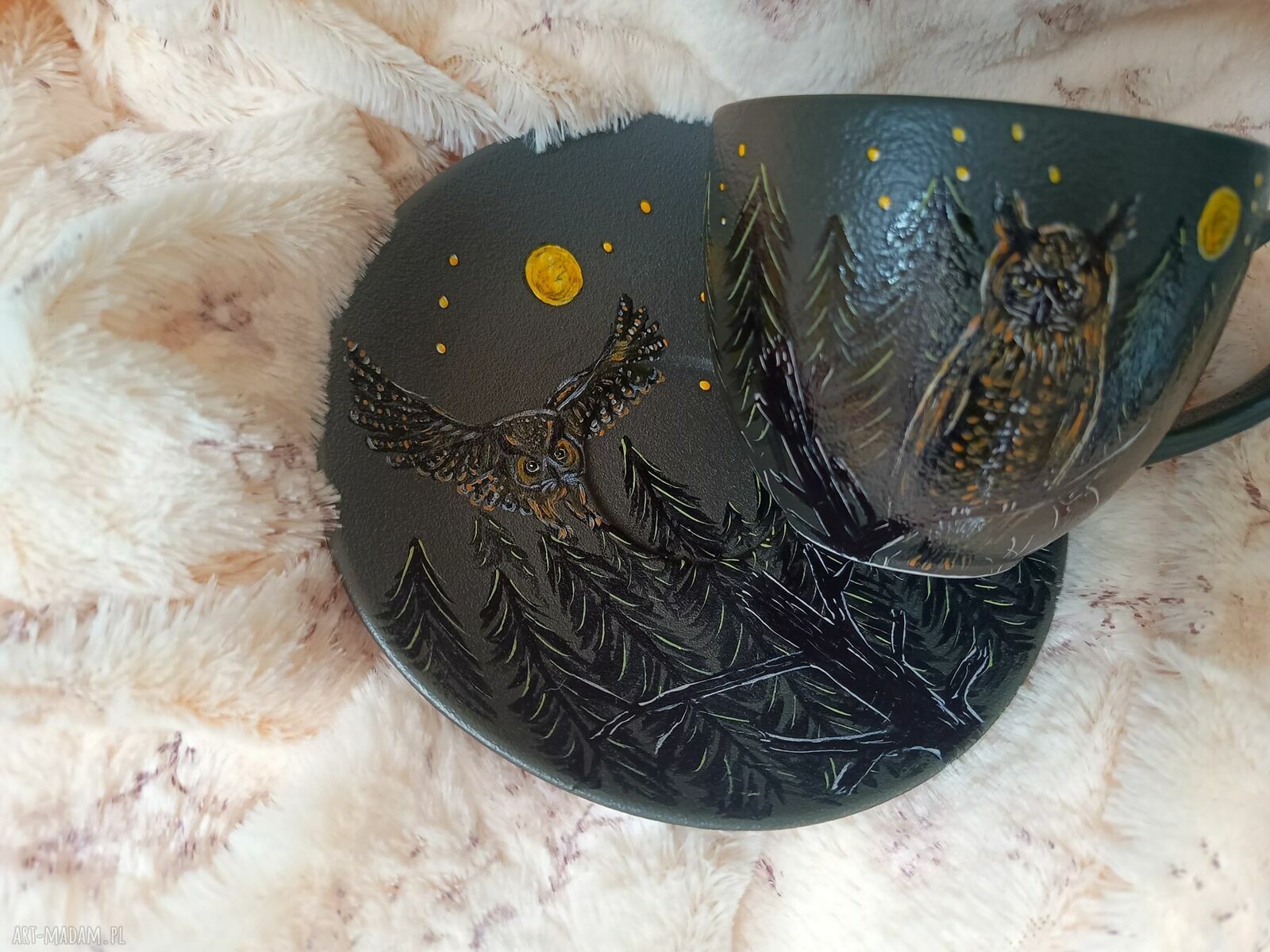 Nocne sowy - ręcznie malowany komplet kubków z porcelany