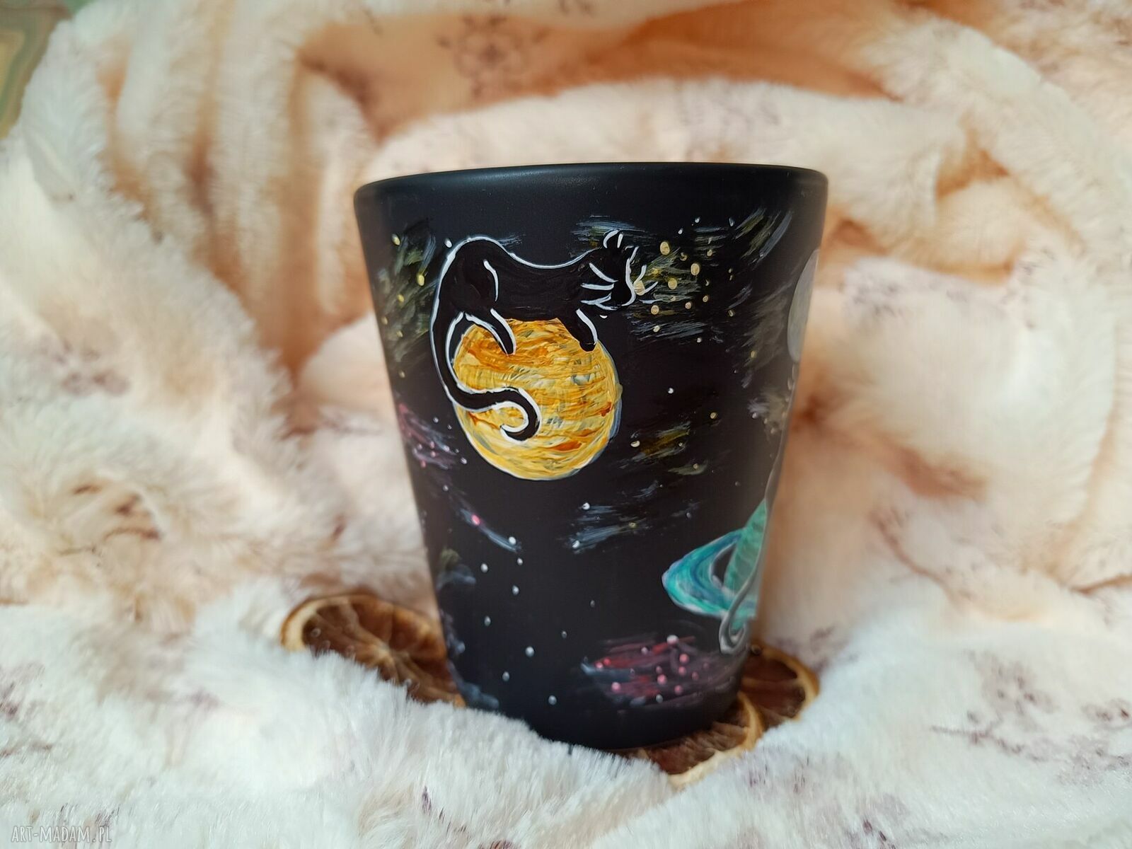 Nocny kubek z gwiezdnymi kotami 300 ml - ręcznie malowany