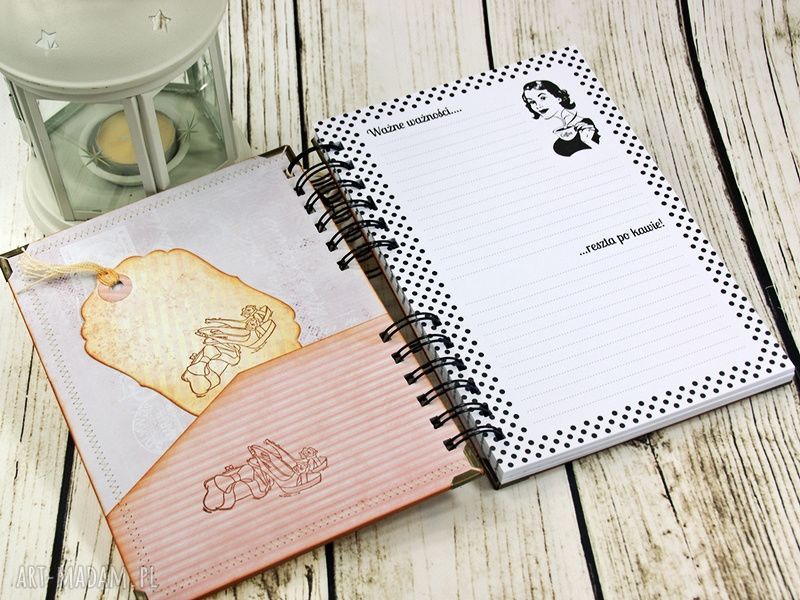 Notatnik Pani Domu A5 - ręcznie robiony notes scrapbooking z okuciami na prezent
