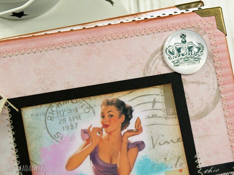 Notatnik Pani Domu A5 - ręcznie robiony notes scrapbooking z okuciami na prezent