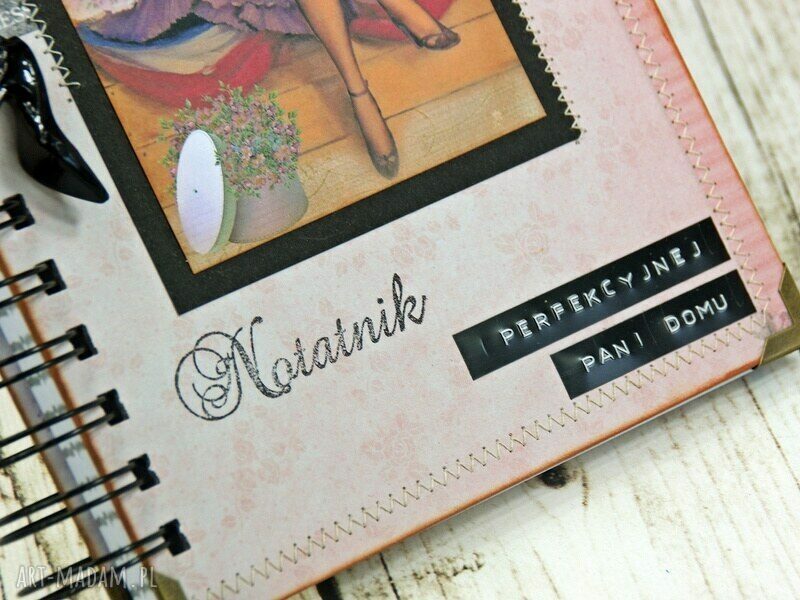 Notatnik Pani Domu A5 - ręcznie robiony notes scrapbooking z okuciami na prezent