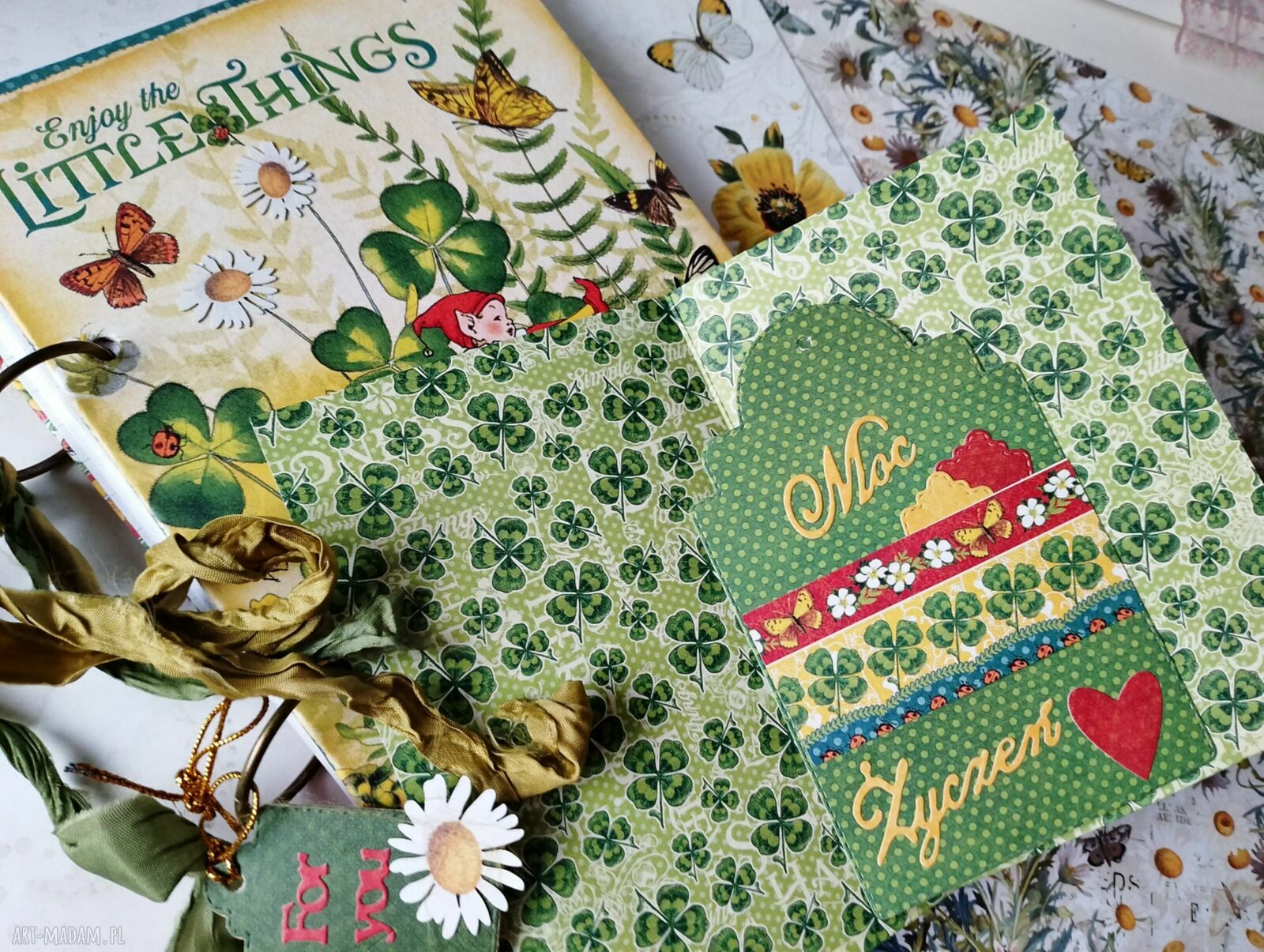 Notatnik - zielnik A5 „Zielony Las” z elfami - ręcznie robiony scrapbooking