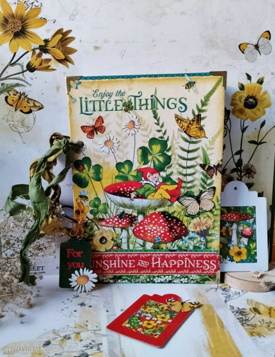 Notatnik - zielnik A5 „Zielony Las” z elfami - ręcznie robiony scrapbooking