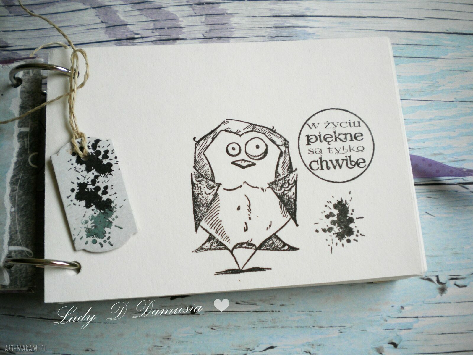Notes i szkicownik A6 z sówką - ręcznie robiony scrapbooking
