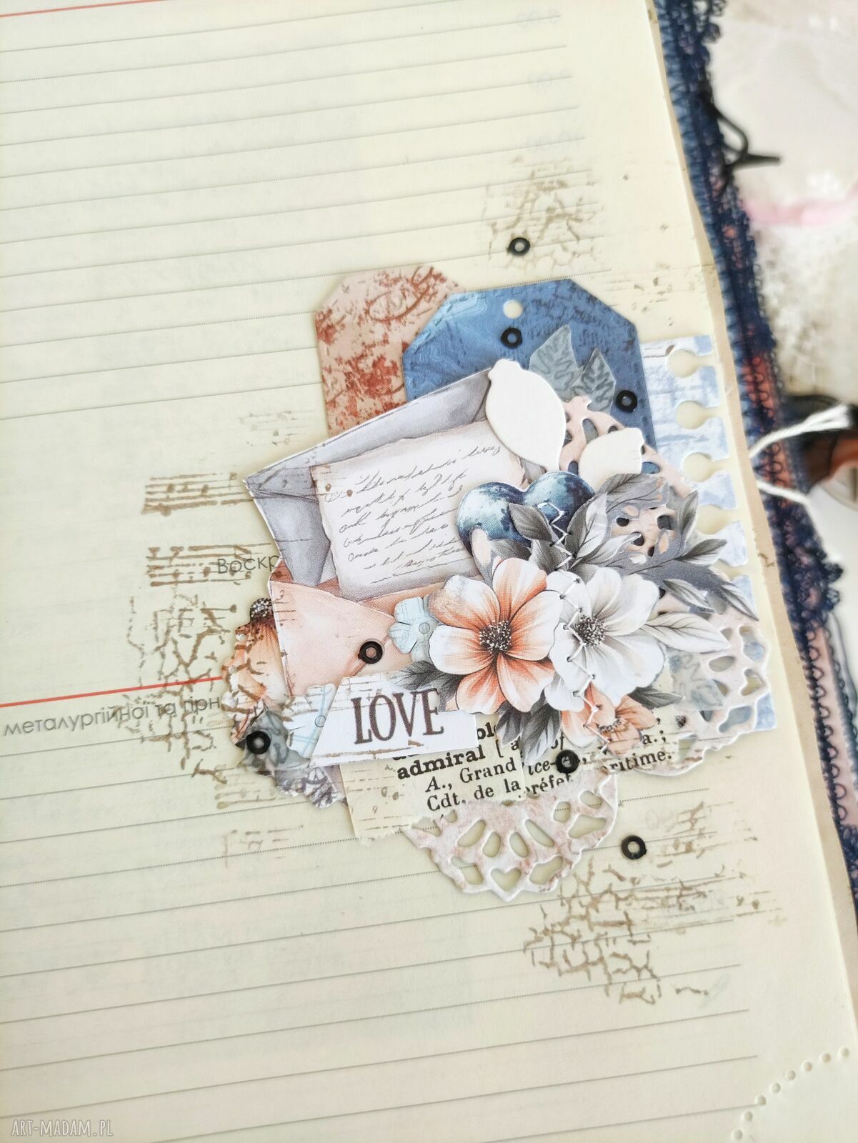 Ręcznie robiony notes Junk Journal - album A5 postarzany kawą