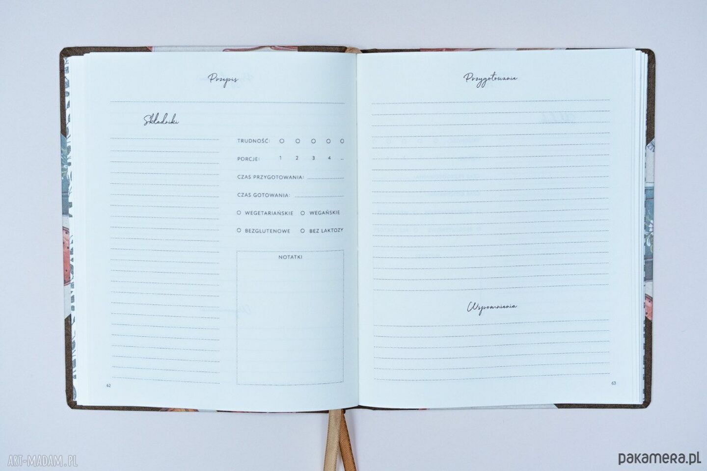 Kulinarny przepiśnik Chiyogami z twardą oprawą - ręcznie robiony notes na przepisy