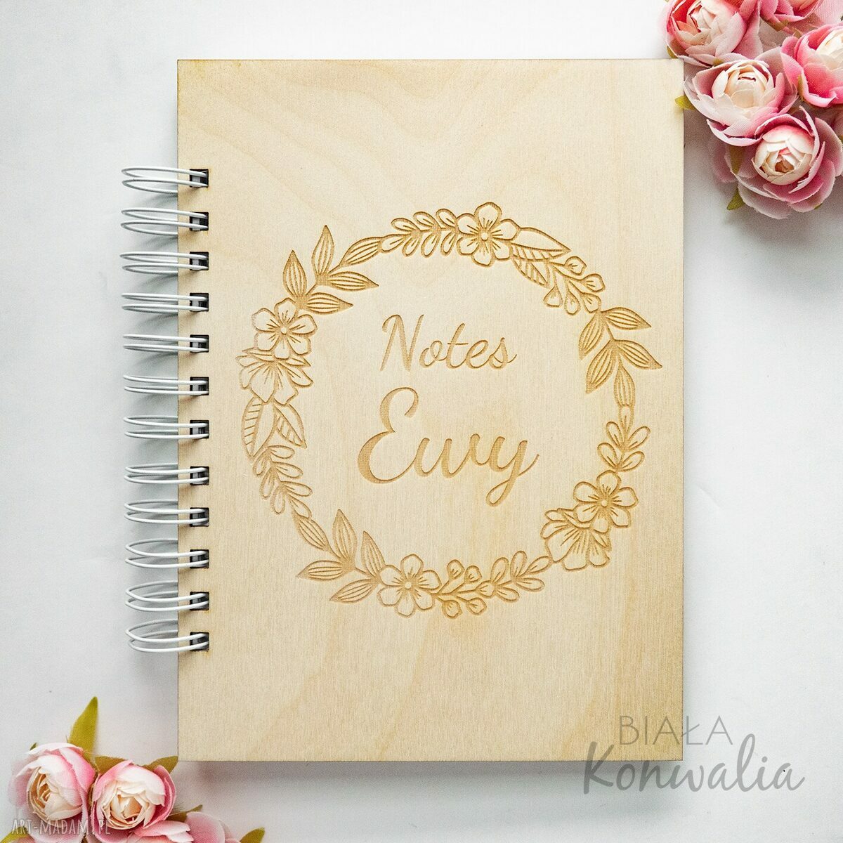 Personalizowany notes z grawerem kwiatowy wianek A5