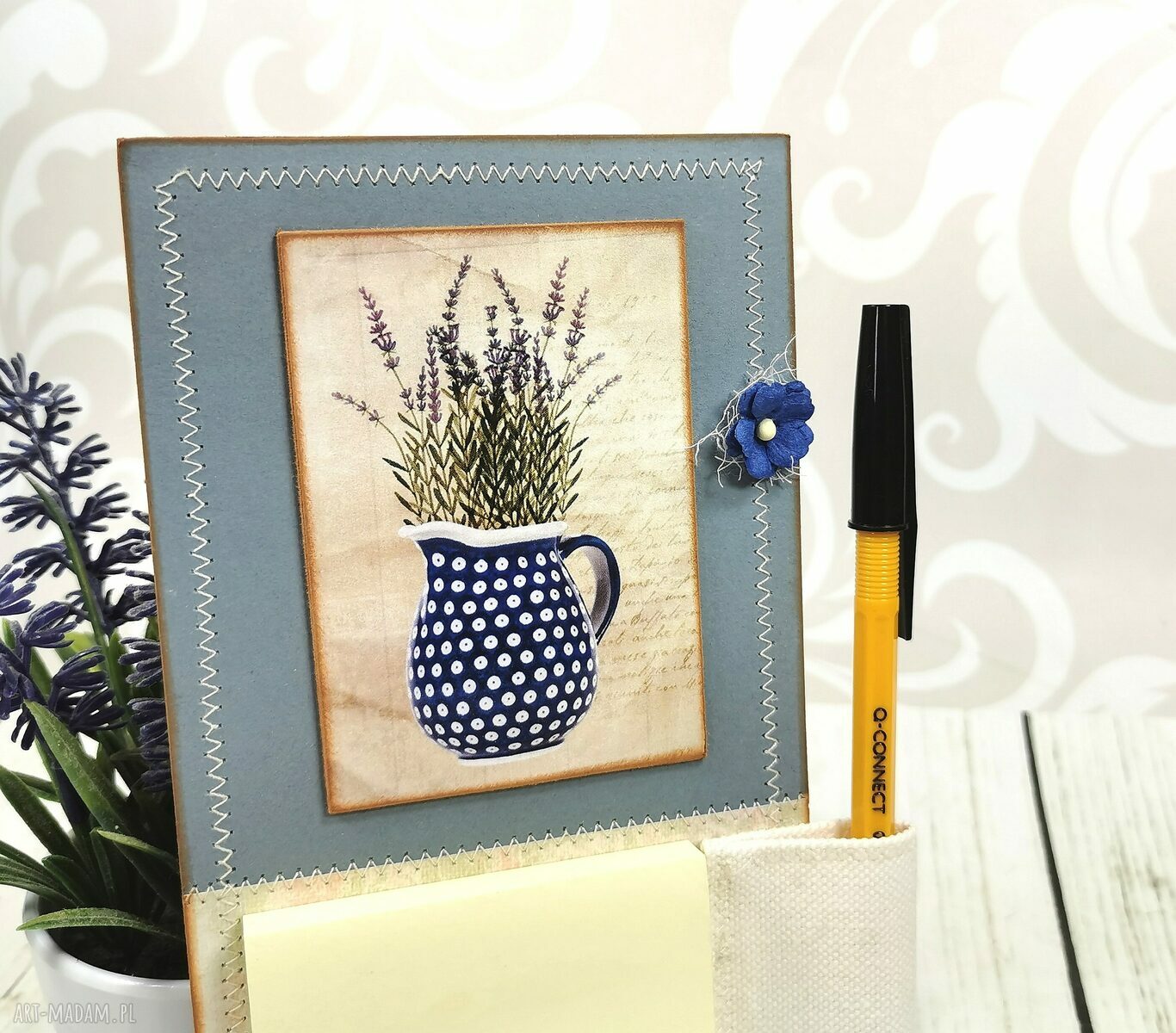 Notes na lodówkę Dzbanek Lawendy - magnetyczny scrapbooking z długopisem