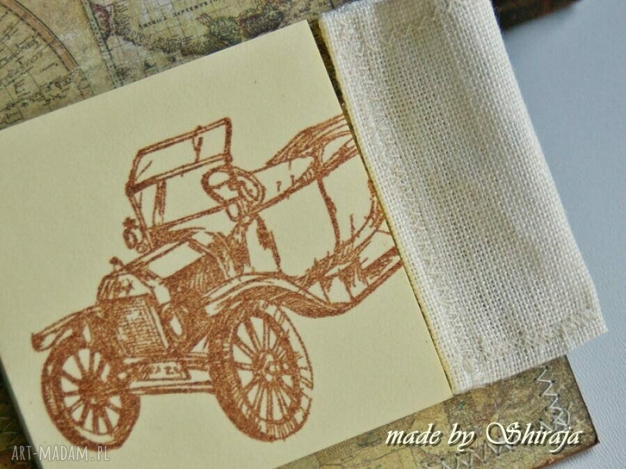 Notes na lodówkę Retro Wyścigi - scrapbooking handmade z magnesem