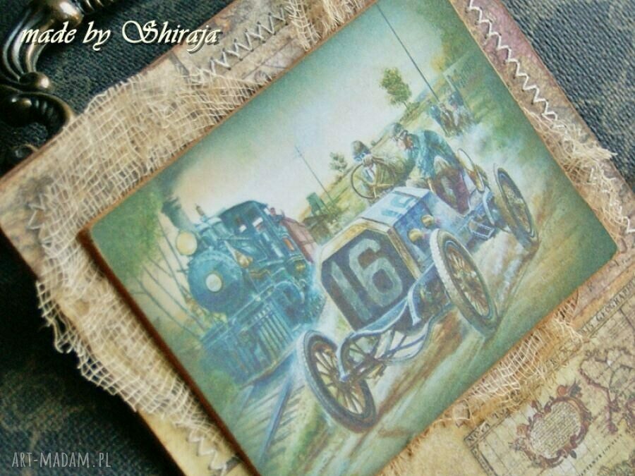Notes na lodówkę Retro Wyścigi - scrapbooking handmade z magnesem