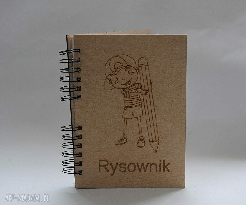 Personalizowany notes scrapbooking A5 - rysownik z drewnianą okładką i grawerem