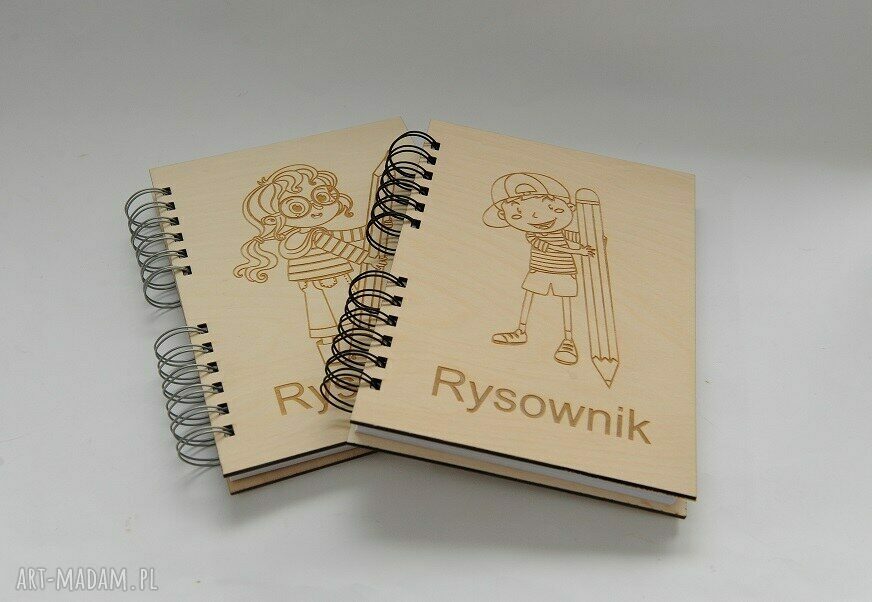 Personalizowany notes scrapbooking A5 - rysownik z drewnianą okładką i grawerem