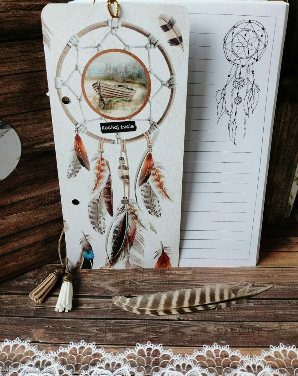 Notes boho A5 z łapaczem snów - ręcznie robiony scrapbooking