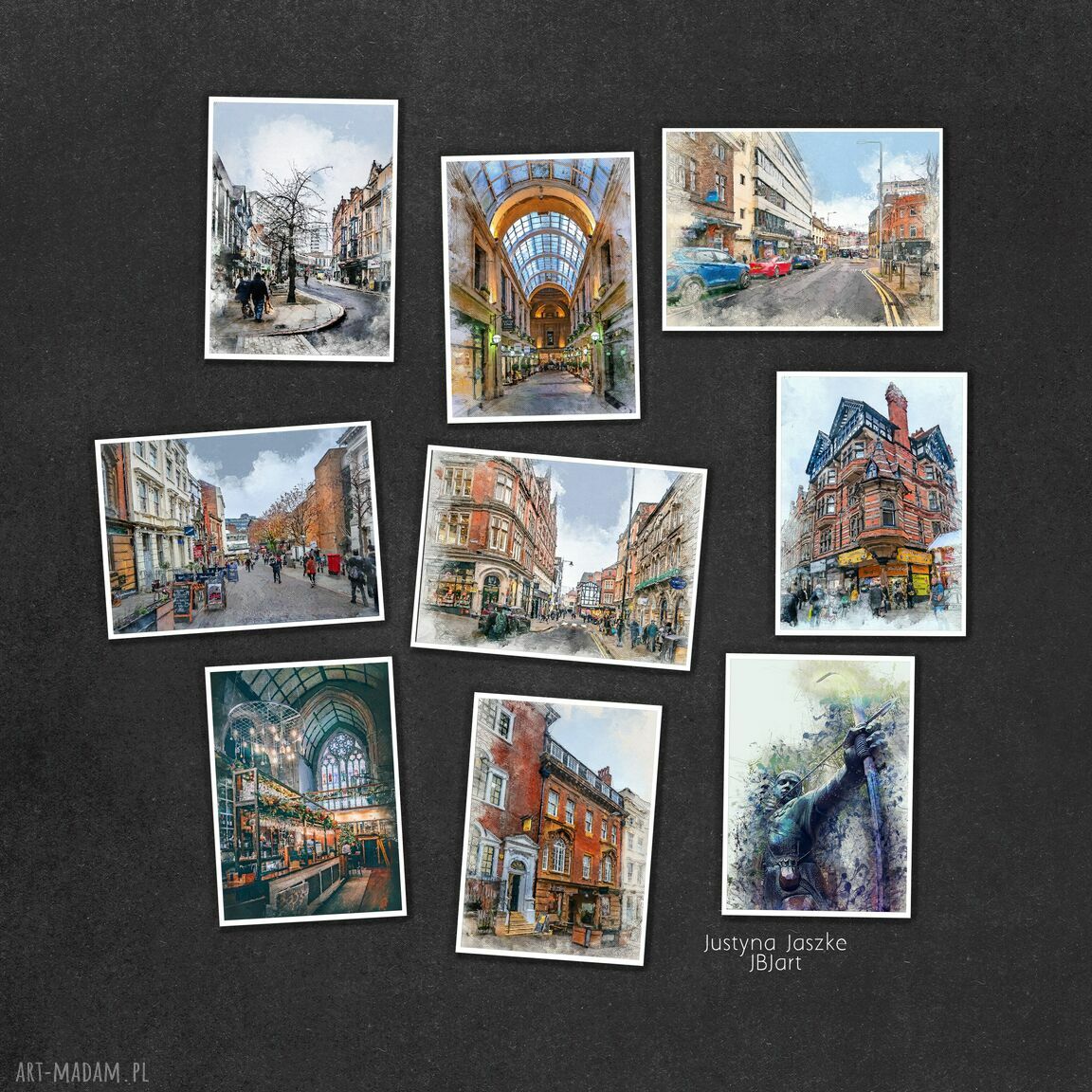 Nottingham w akwareli - zestaw 9 grafik 13x18 cm