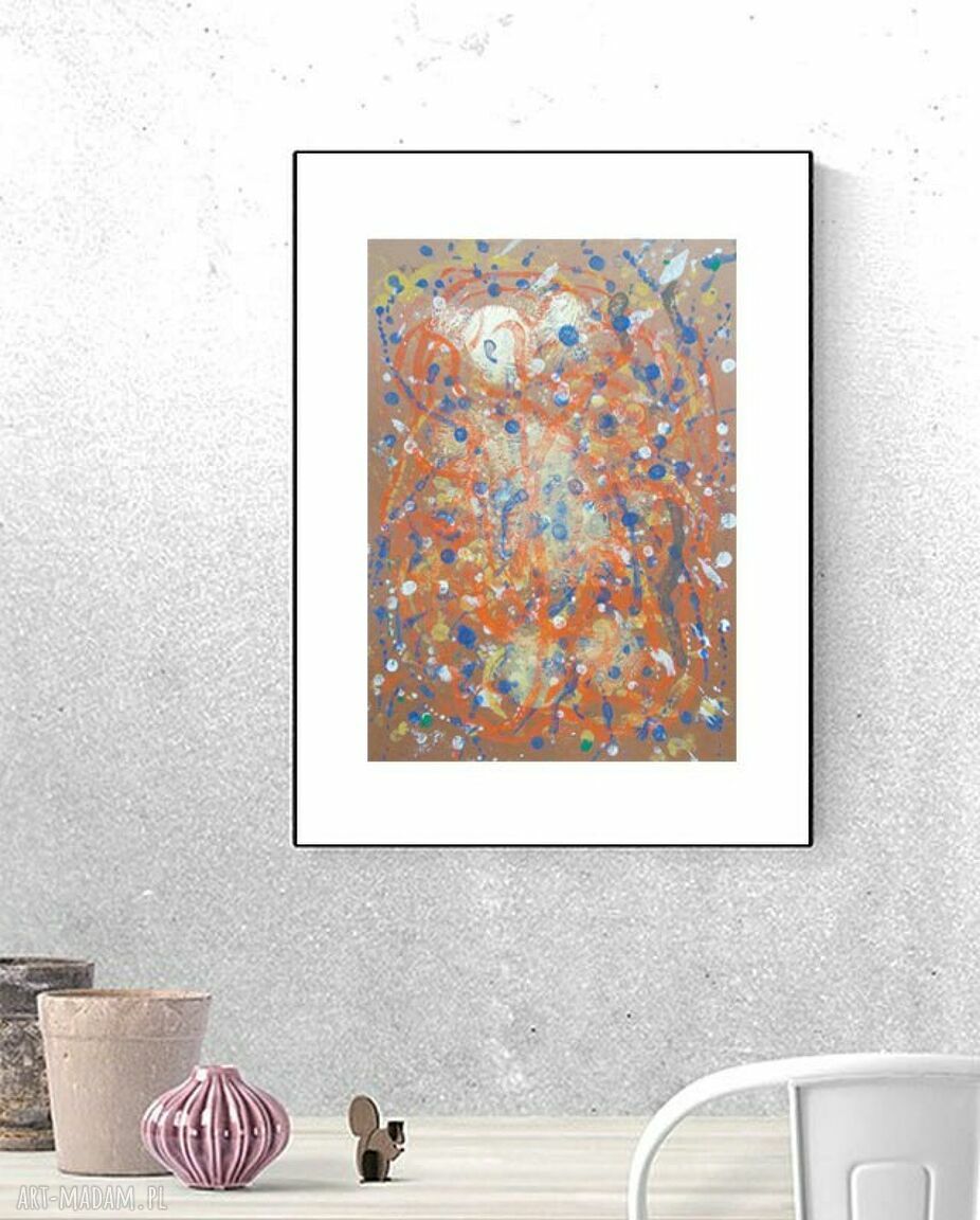 Nowoczesna abstrakcja na ścianę 30x40 cm - ręcznie malowana grafika