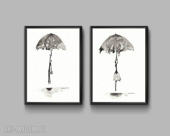 Minimalistyczna grafika Rain w czerni i bieli - rysunek tuszem 21x29,7 cm
