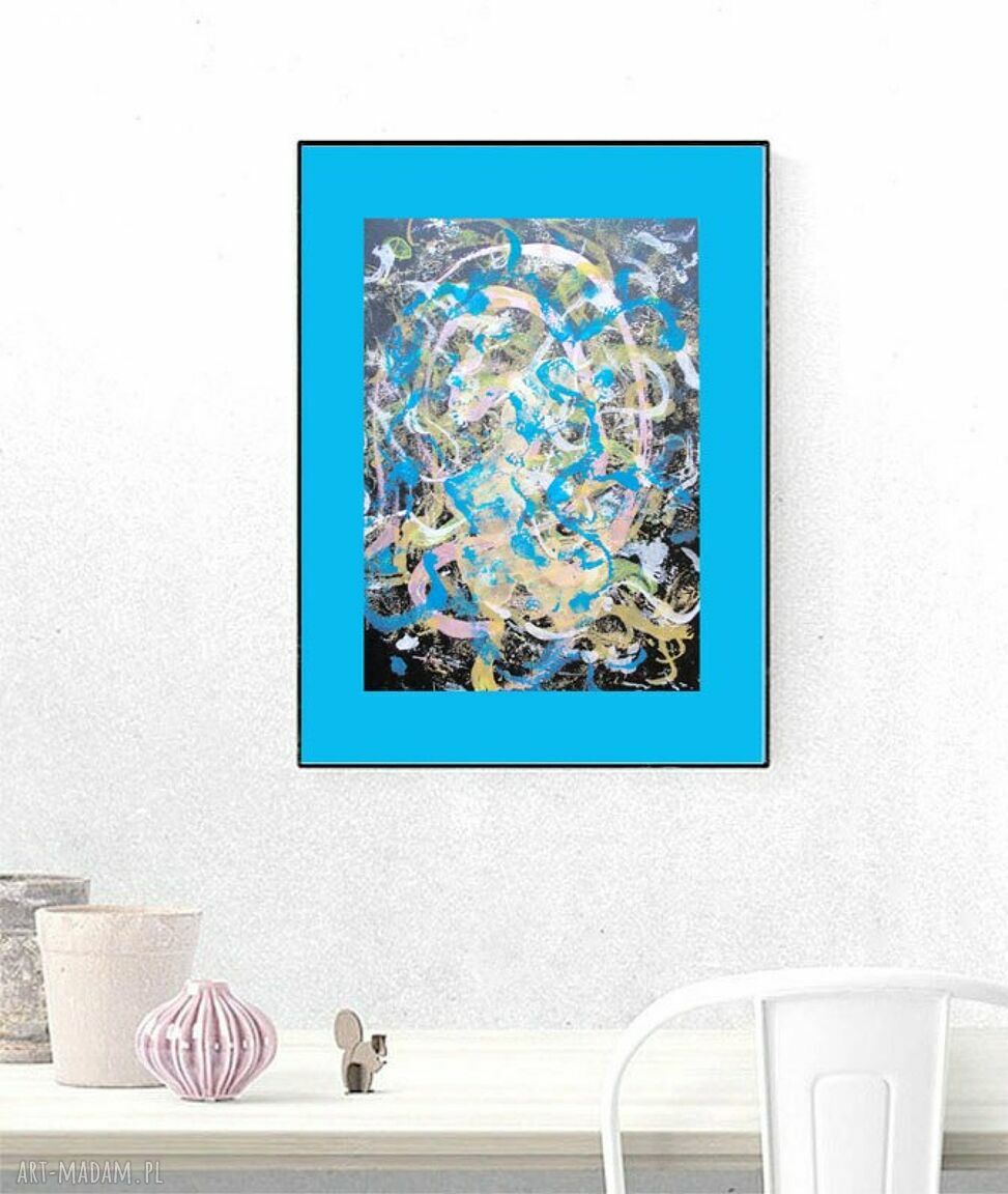 Nowoczesna abstrakcja malowana ręcznie 30x40 cm - granatowy minimalizm