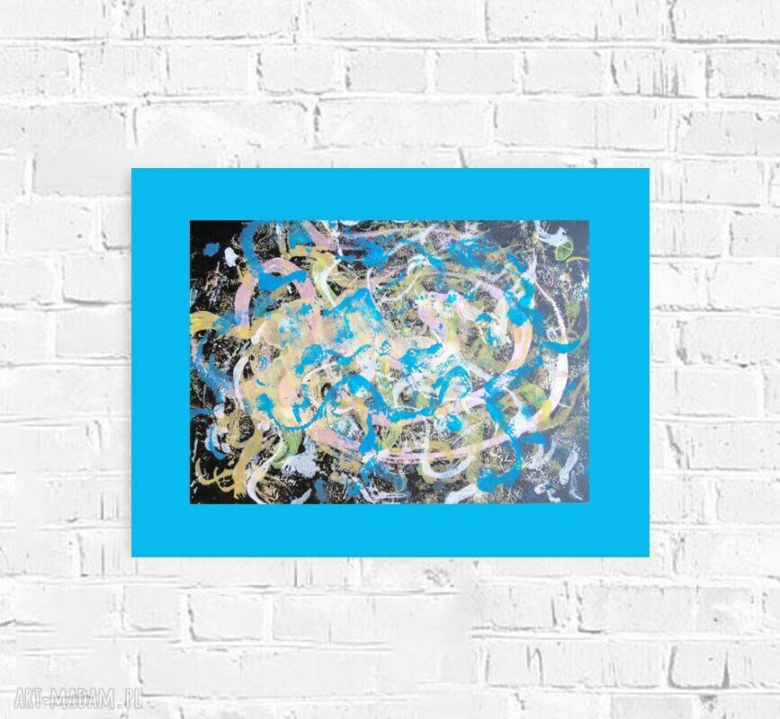 Nowoczesna abstrakcja malowana ręcznie 30x40 cm - granatowy minimalizm