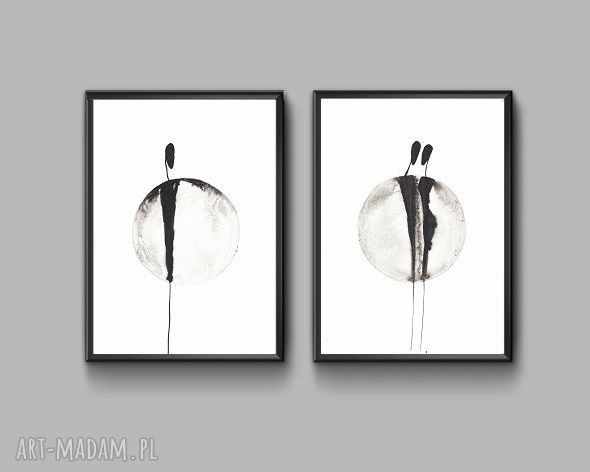 Nowoczesna grafika czarno biała 21x30 malowana ręcznie tuszem