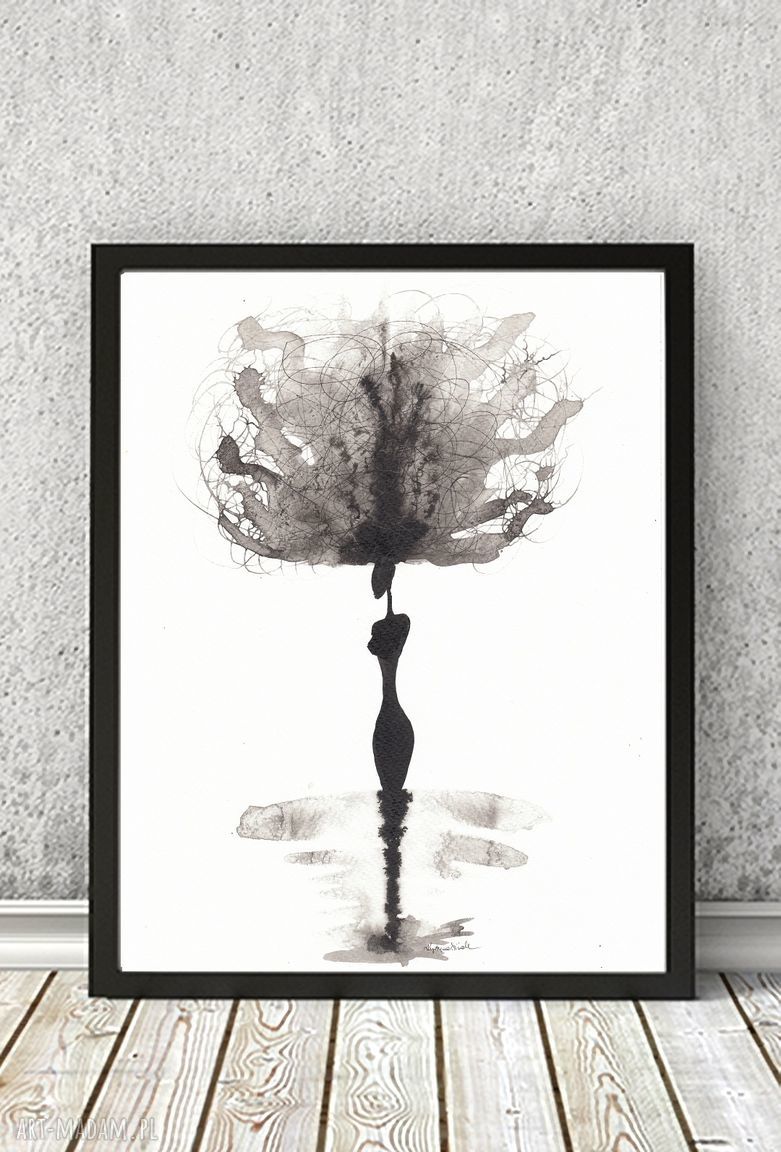 Nowoczesna grafika czarno-biała „Myśli Moje” - rysunek tuszem 21x29,7 cm (bez ramki)